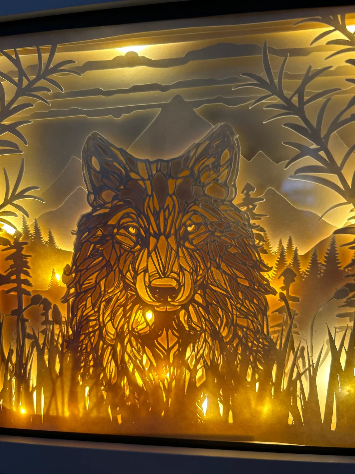 3D Wolf Forest Shadowbox Paper Art SVG