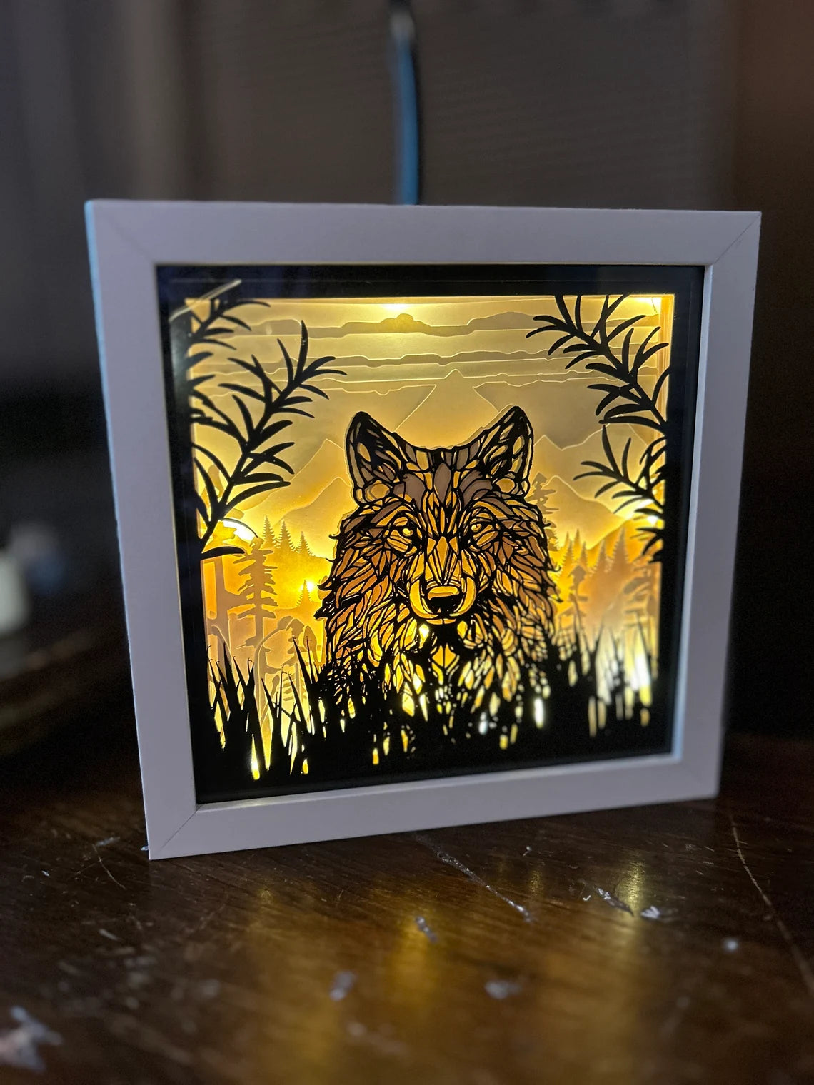 3D Wolf Forest Shadowbox Paper Art SVG