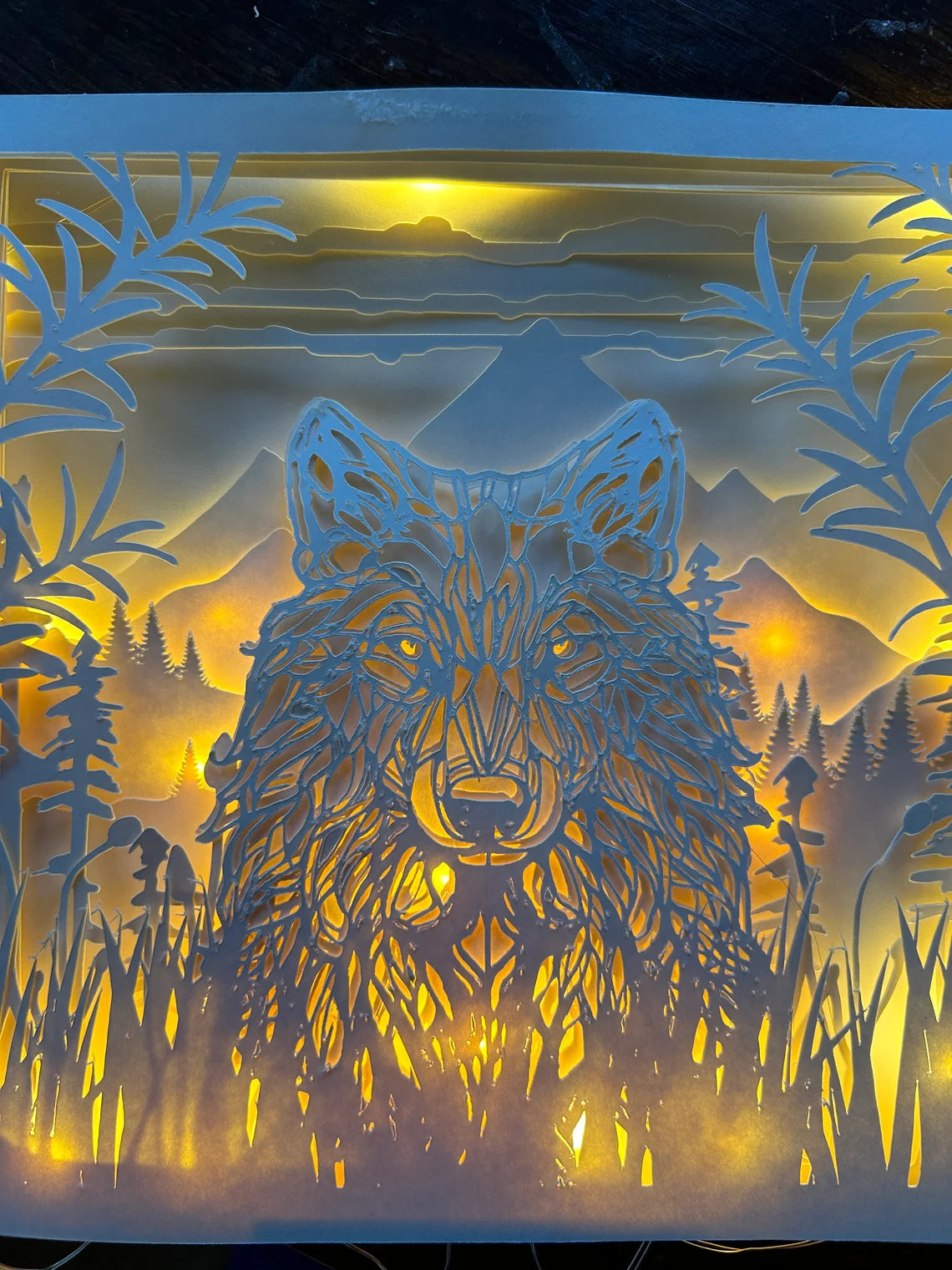 3D Wolf Forest Shadowbox Paper Art SVG