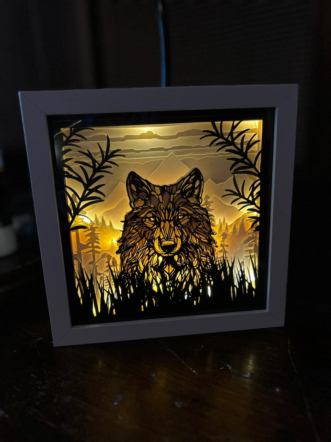 3D Wolf Forest Shadowbox Paper Art SVG