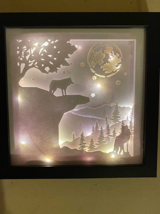 layered Wolf Lightbox Paper Art, Wolves Wilderness shadowbox Digital Template beginner Cricut Rustic Decor png eps sizzix scan n cut