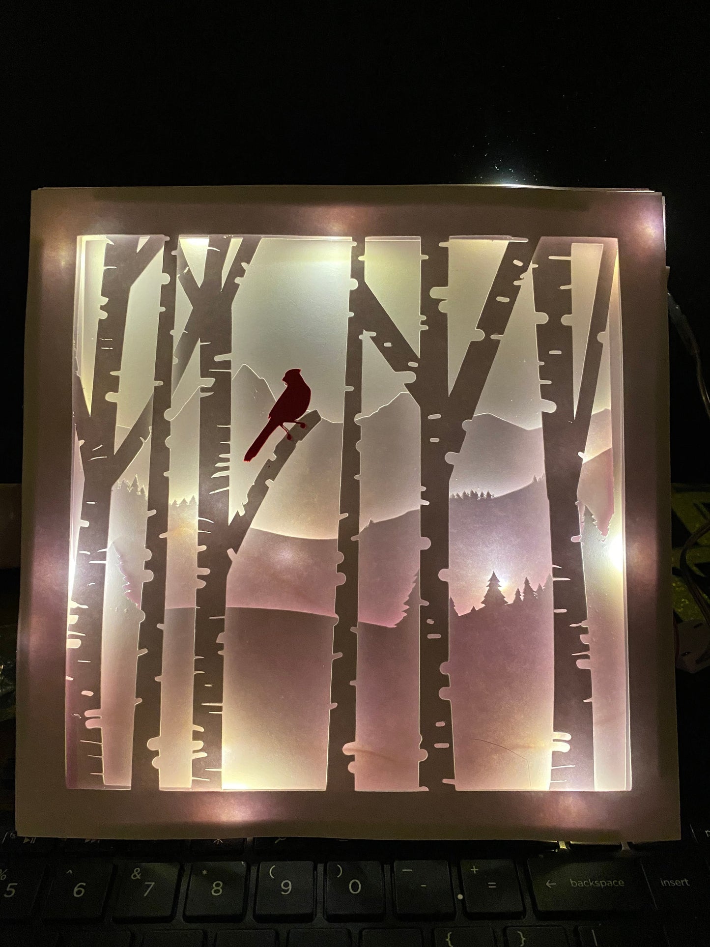 DIY 3D Red Cardinal in Birch Forrest Paper Art Cricut Cut Files, Shadowbox SVG or Lightbox, beautiful and easy cut