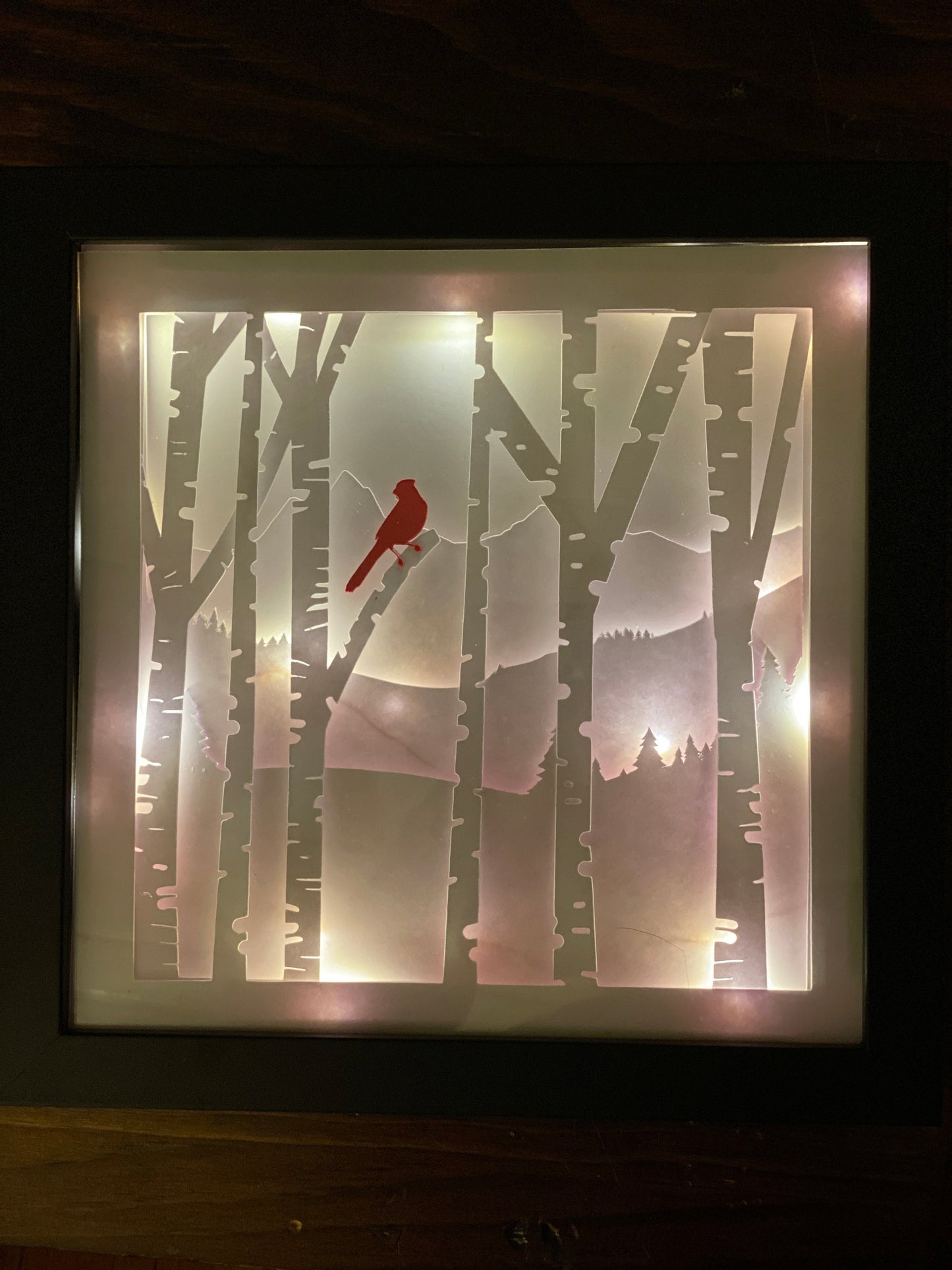 DIY 3D Red Cardinal in Birch Forrest Paper Art Cricut Cut Files, Shadowbox SVG or Lightbox, beautiful and easy cut