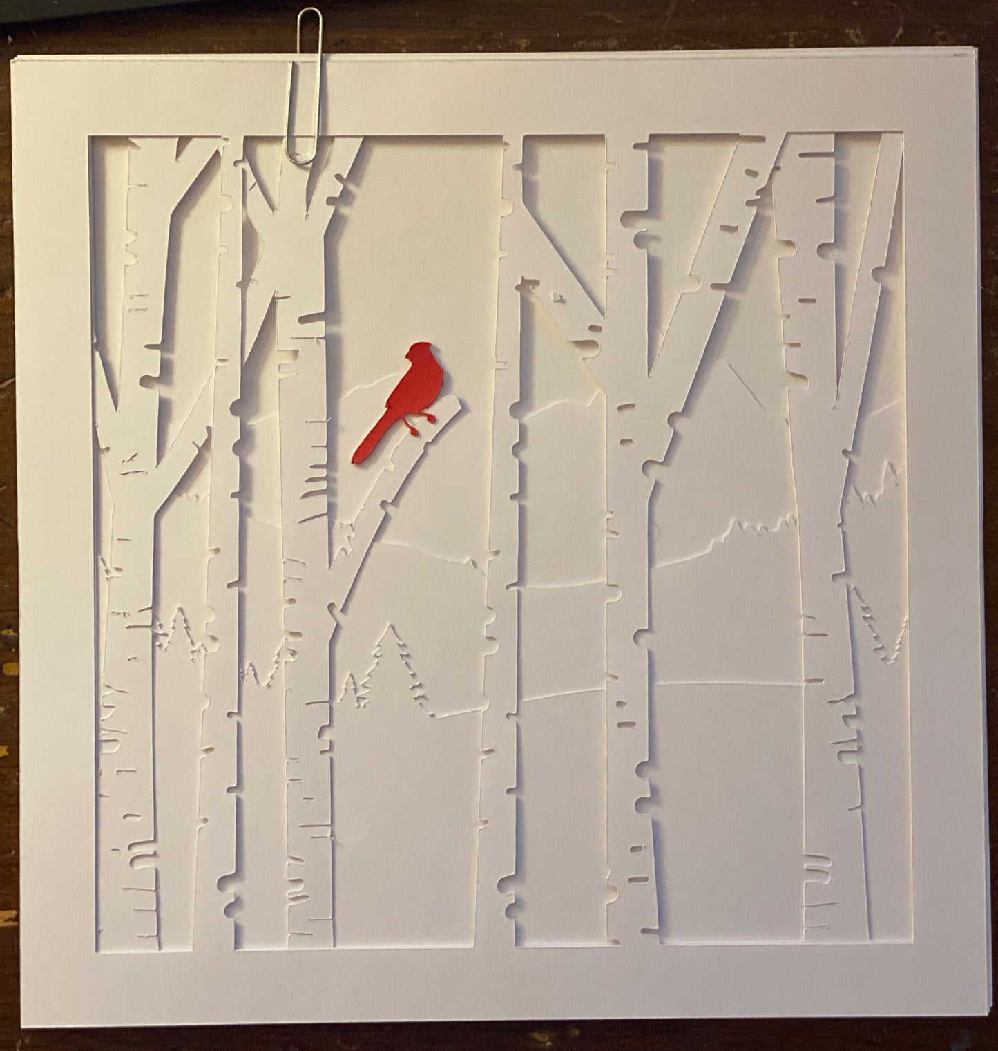 DIY 3D Red Cardinal in Birch Forrest Paper Art Cricut Cut Files, Shadowbox SVG or Lightbox, beautiful and easy cut