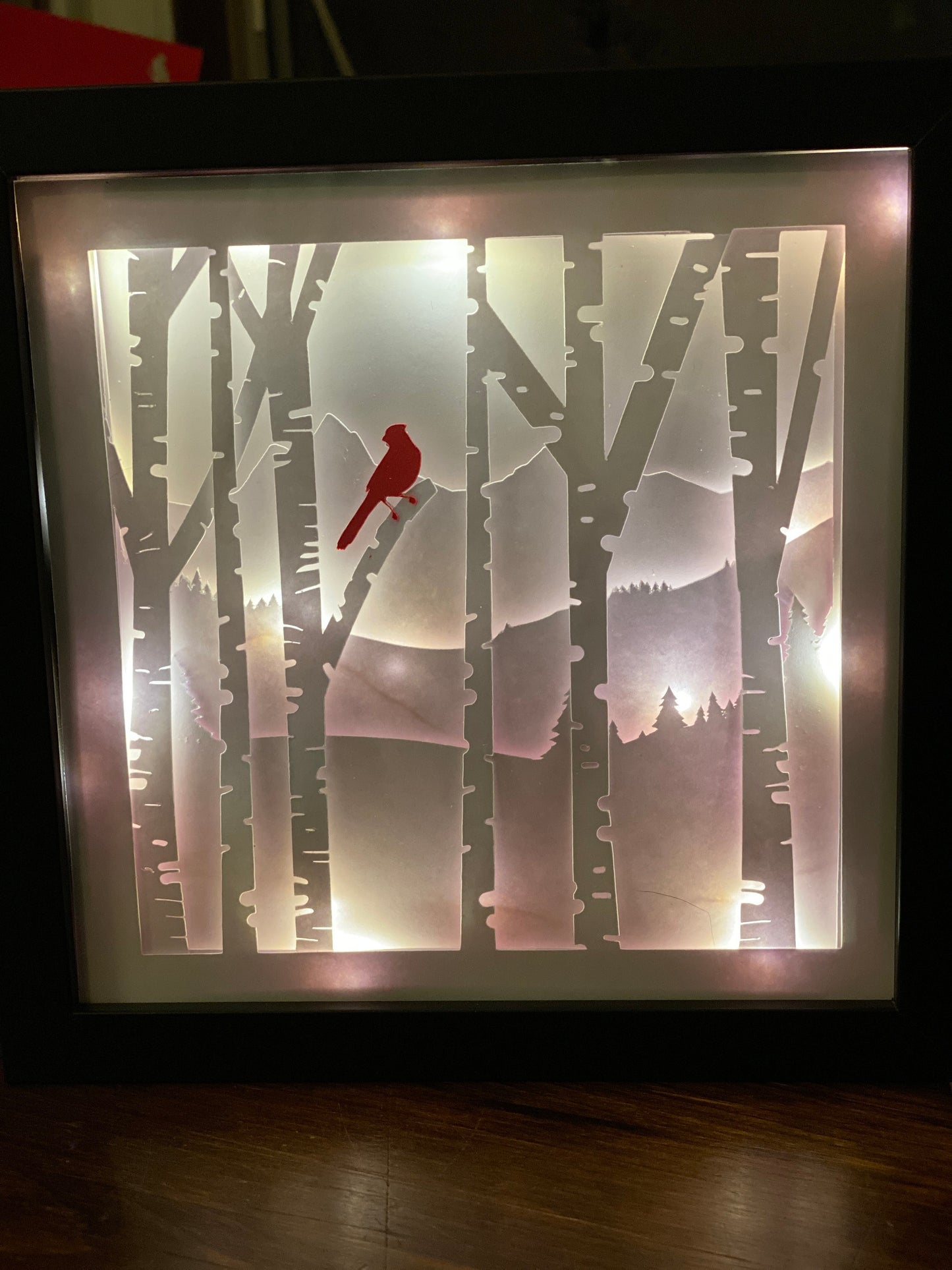 DIY 3D Red Cardinal in Birch Forrest Paper Art Cricut Cut Files, Shadowbox SVG or Lightbox, beautiful and easy cut