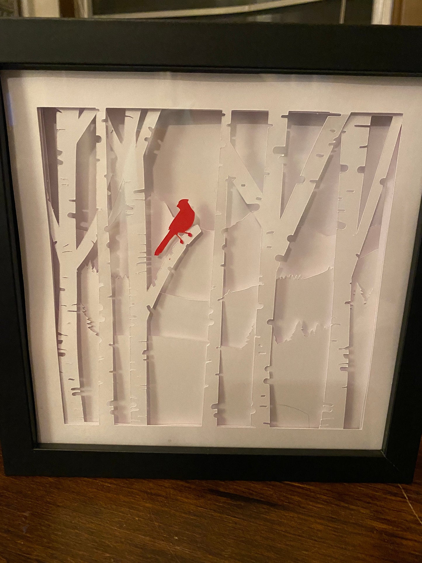 DIY 3D Red Cardinal in Birch Forrest Paper Art Cricut Cut Files, Shadowbox SVG or Lightbox, beautiful and easy cut