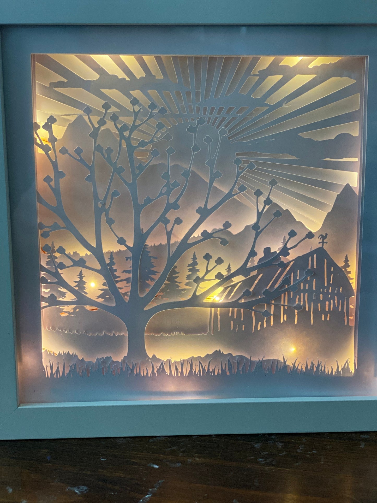 DIY Farm 3D Shadowbox SVG 3D Shadow Box | Cricut Shadow box | Layered Paper Art Dogwood Tree in Meadow with Barn