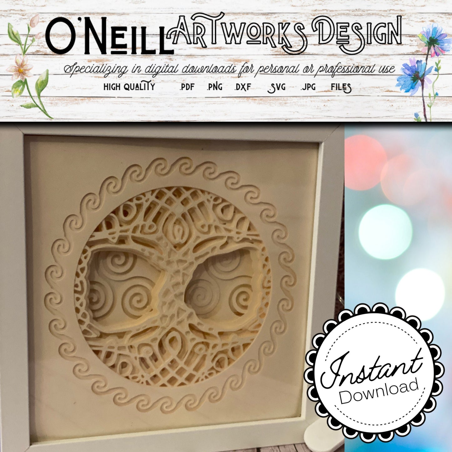 Celtic Tree of Life SVG 3D layered paper art Digital Download Tree of Life Shadow Box 3D Light Box Cricut 3d light box