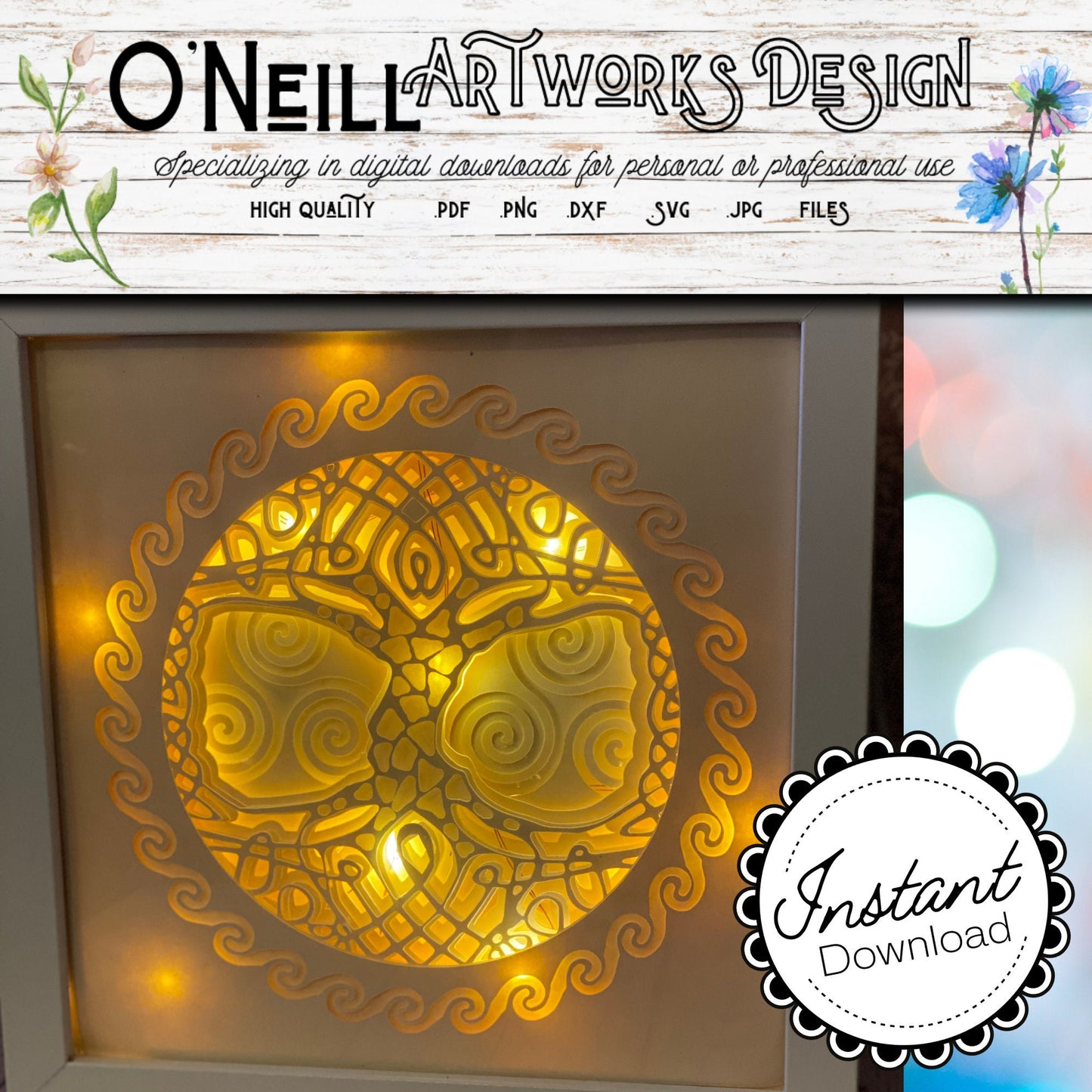 Celtic Tree of Life SVG 3D layered paper art Digital Download Tree of Life Shadow Box 3D Light Box Cricut 3d light box