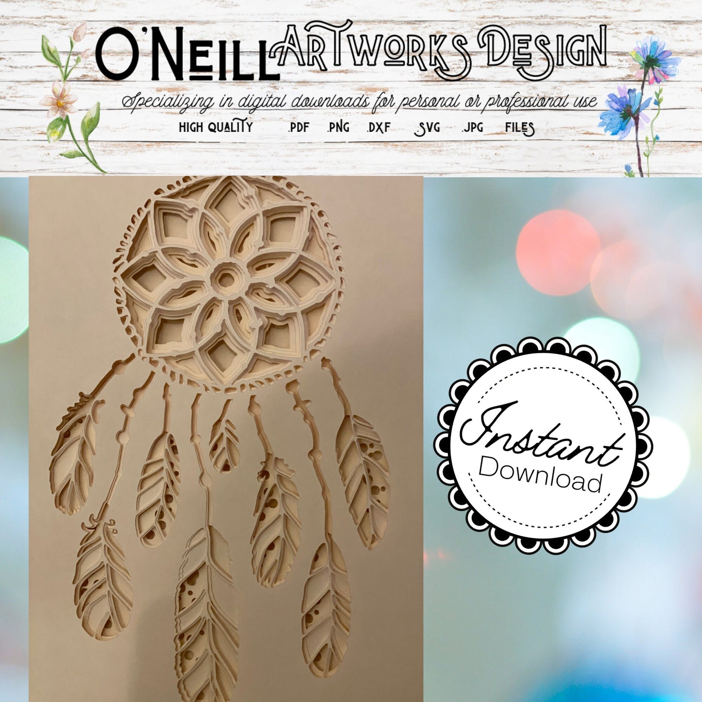 Dreamcatcher SVG Shadowbox | Lightbox Layered 3D Paper Art Decor | Cricut Cut File Template Project | Mandala Dreamcatcher Design