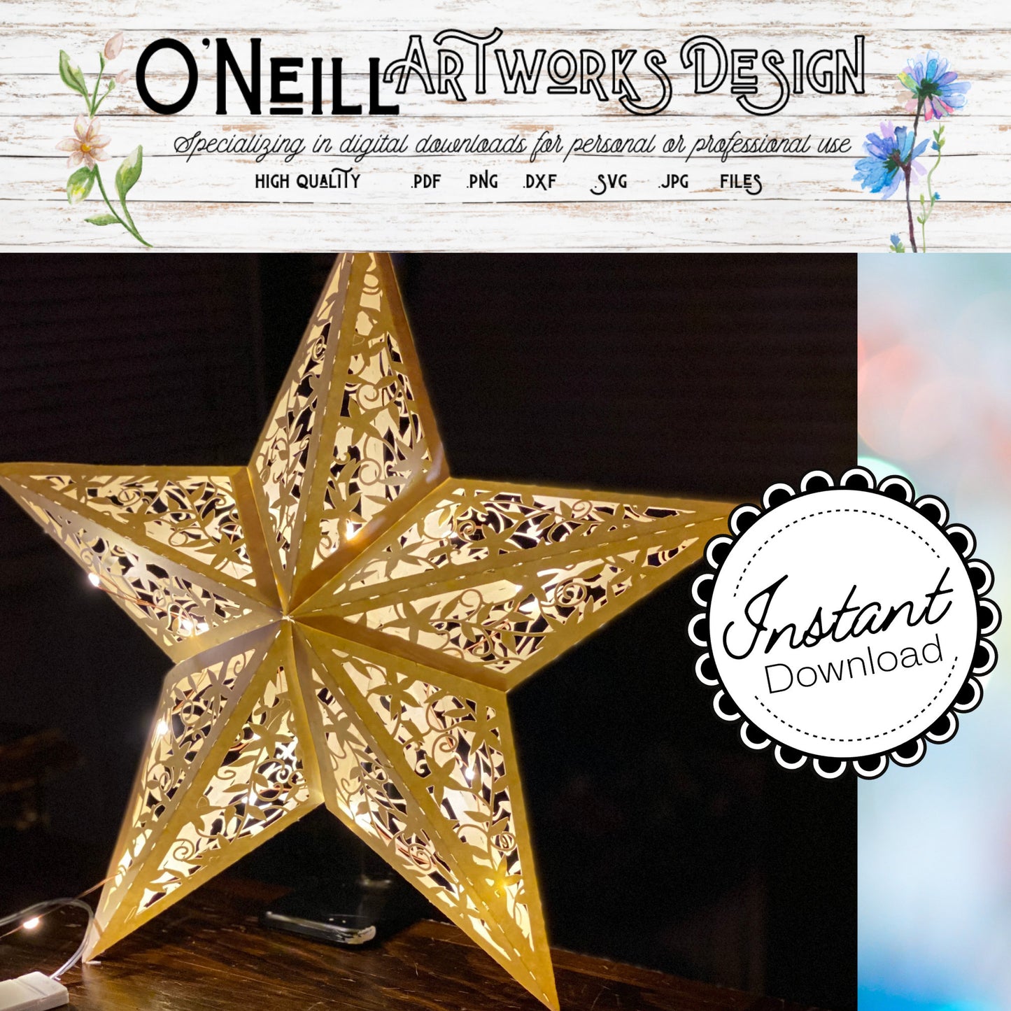 Vintage Filigree Star SVG Paper Lantern Cricut Cut Files