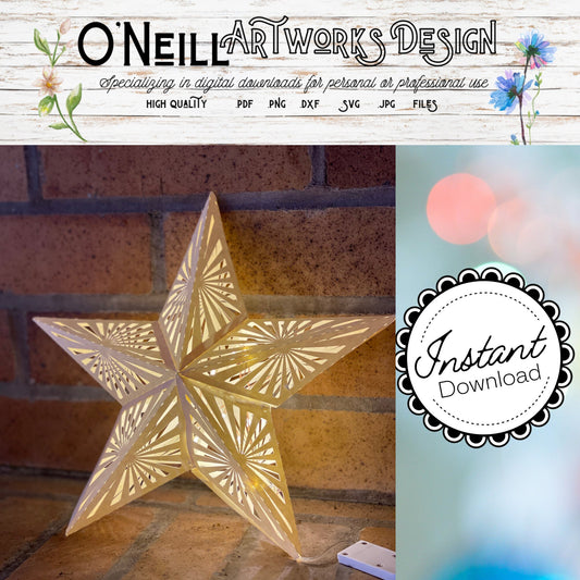 vintage 3d Star Luminary SVG  Art Deco Paper Pendant Lighting Paper Art Cricut Design Files resizeable ornament or lightbox