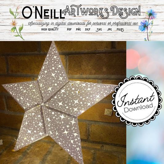 Vintage 3D Celestial Pattern Star Luminary SVG Paper Pendant Lighting Paper Art Cricut Design Files resizeable ornament or lightbox