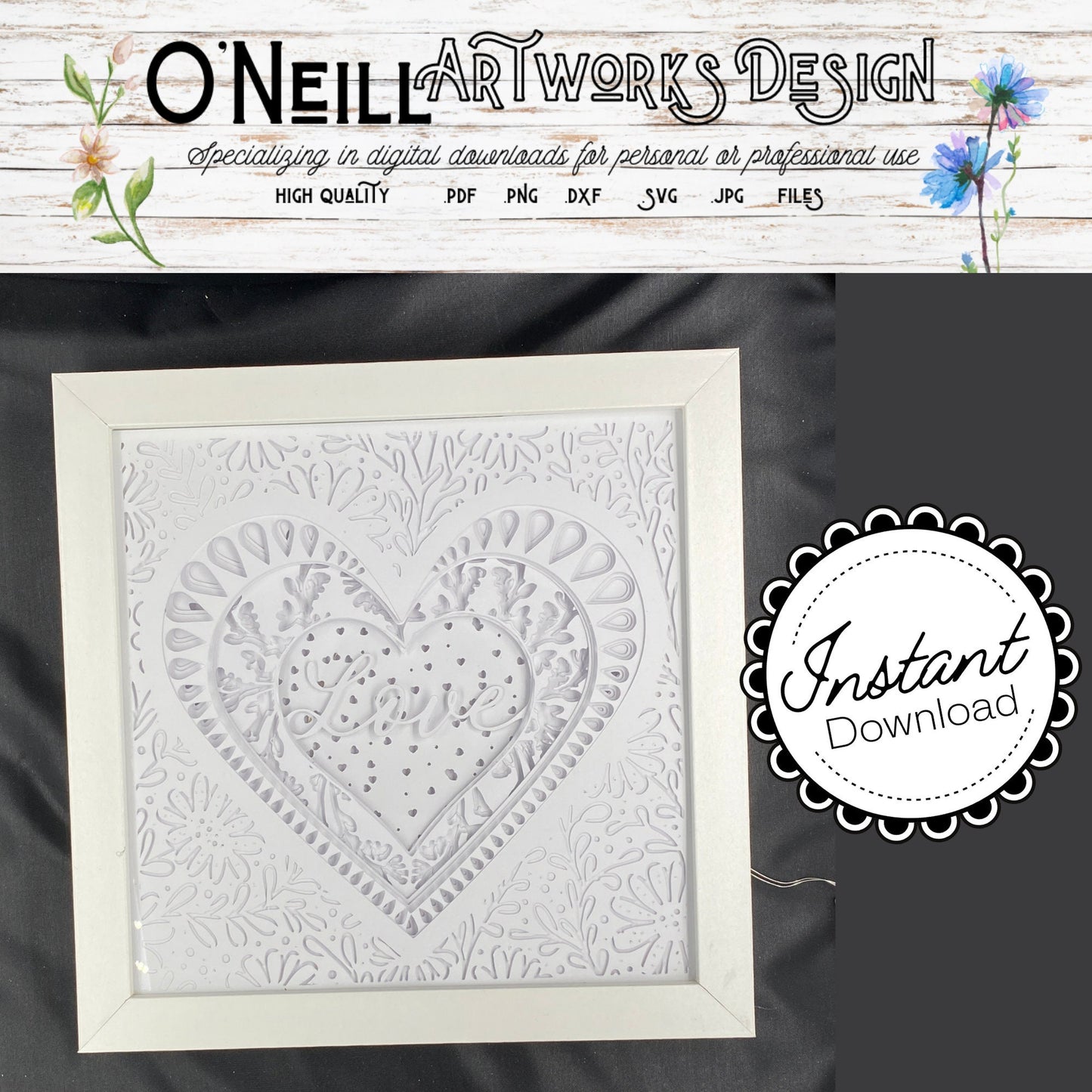 Love Heart Flower Shadowbox Layered Svg Paper Art Lightbox Shadowbox file for Cricut Silhouette Sizzix Digital Download