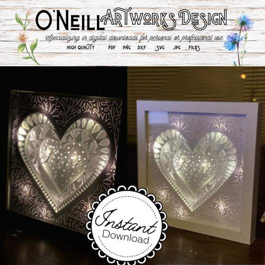 Love Heart Flower Shadowbox Layered Svg Paper Art Lightbox Shadowbox file for Cricut Silhouette Sizzix Digital Download