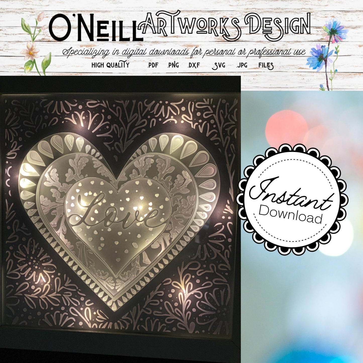 Love Heart Flower Shadowbox Layered Svg Paper Art Lightbox Shadowbox file for Cricut Silhouette Sizzix Digital Download