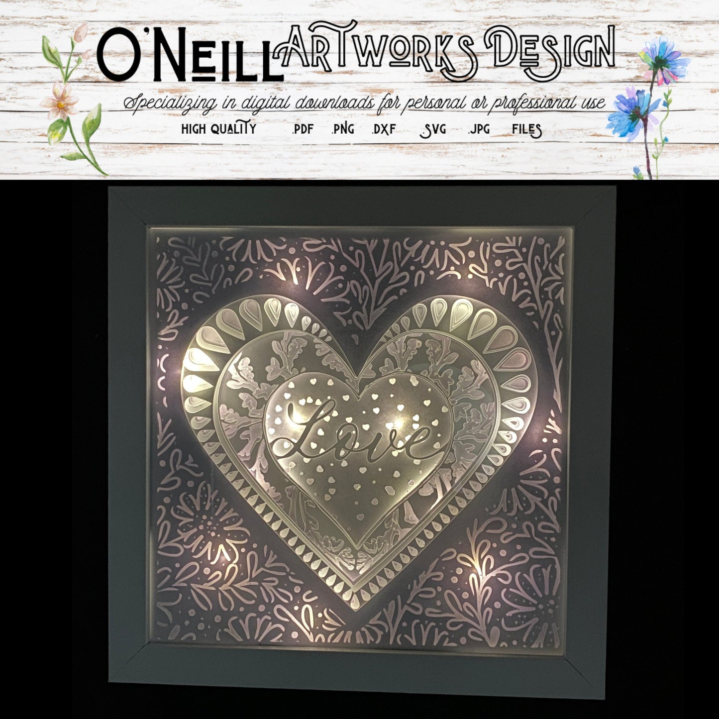 Love Heart Flower Shadowbox Layered Svg Paper Art Lightbox Shadowbox file for Cricut Silhouette Sizzix Digital Download