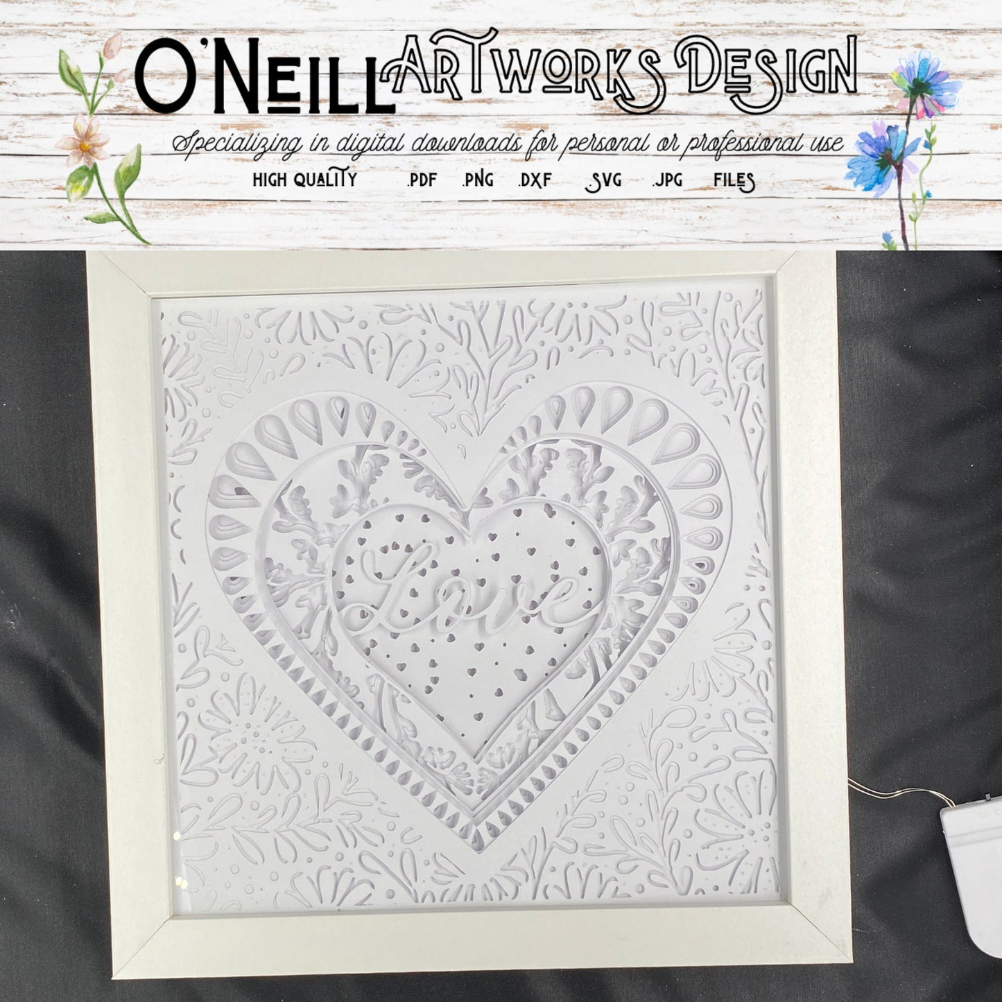 Love Heart Flower Shadowbox Layered Svg Paper Art Lightbox Shadowbox file for Cricut Silhouette Sizzix Digital Download