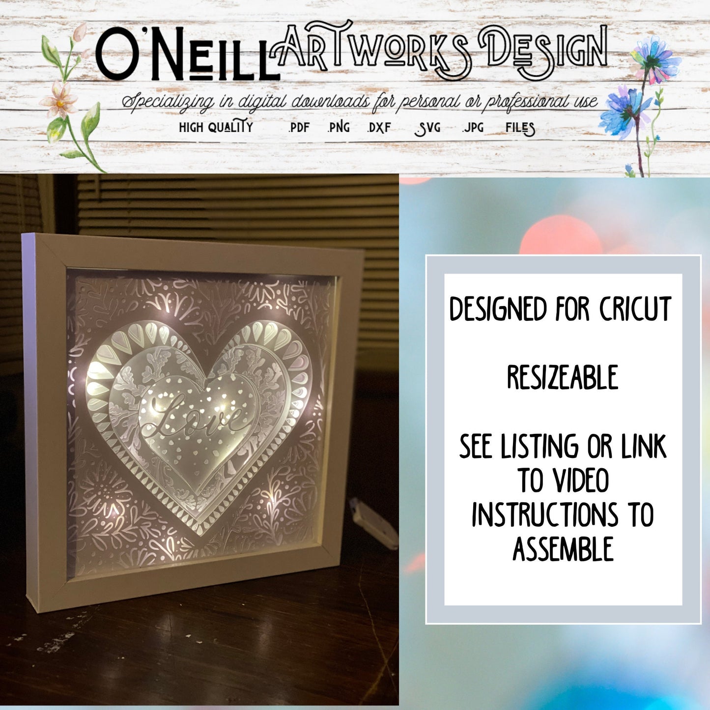 Love Heart Flower Shadowbox Layered Svg Paper Art Lightbox Shadowbox file for Cricut Silhouette Sizzix Digital Download