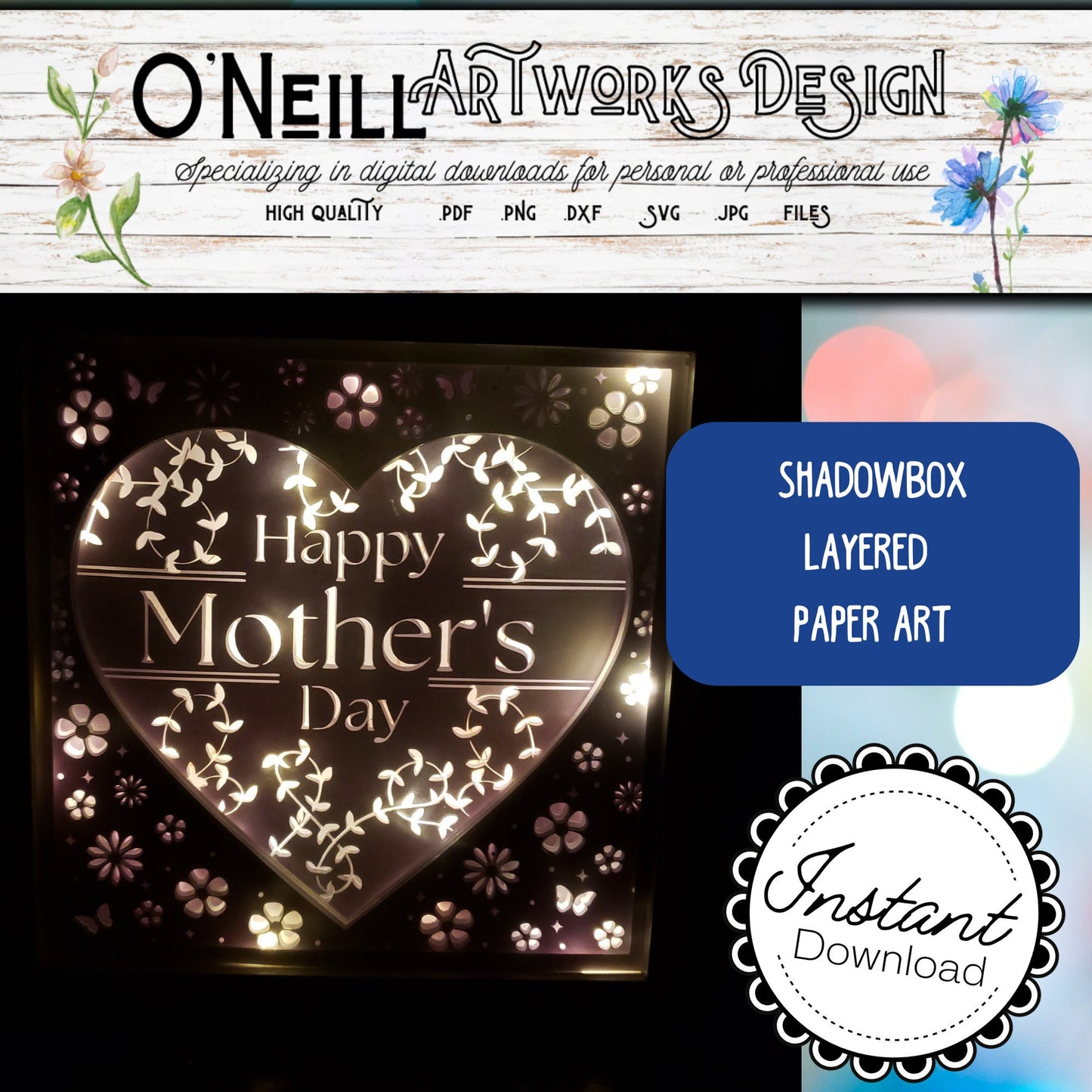 Happy Mothers Day SVG Shadowbox Paper Art Lightbox Cricut Project