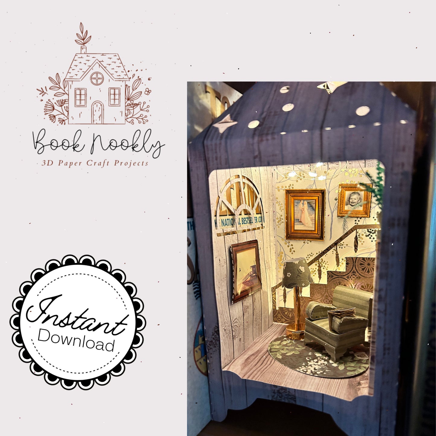 DIY Dollhouse | Book Nook SVG Kit Cricut Cut File | Silhouette, Glowforge | Cardstock Miniature Doll house in a Paper Lantern SVG