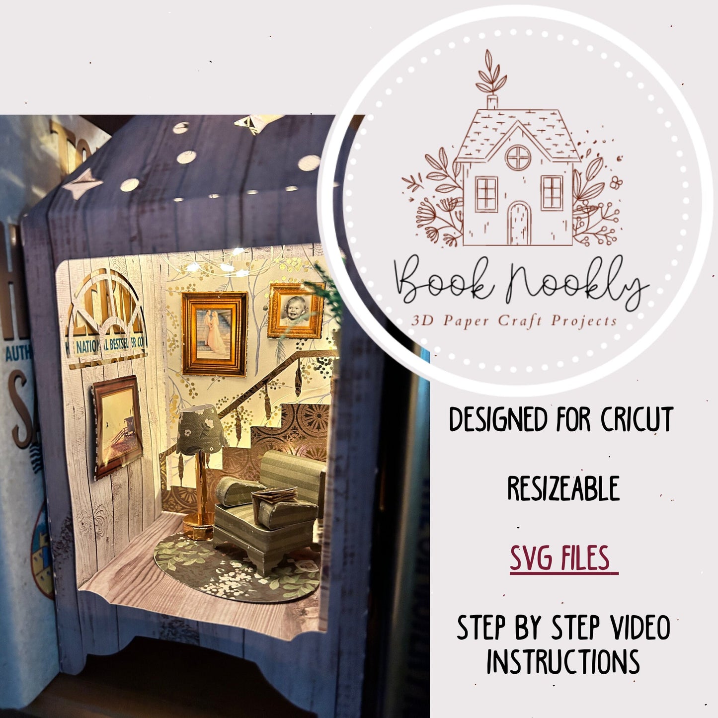 DIY Dollhouse | Book Nook SVG Kit Cricut Cut File | Silhouette, Glowforge | Cardstock Miniature Doll house in a Paper Lantern SVG