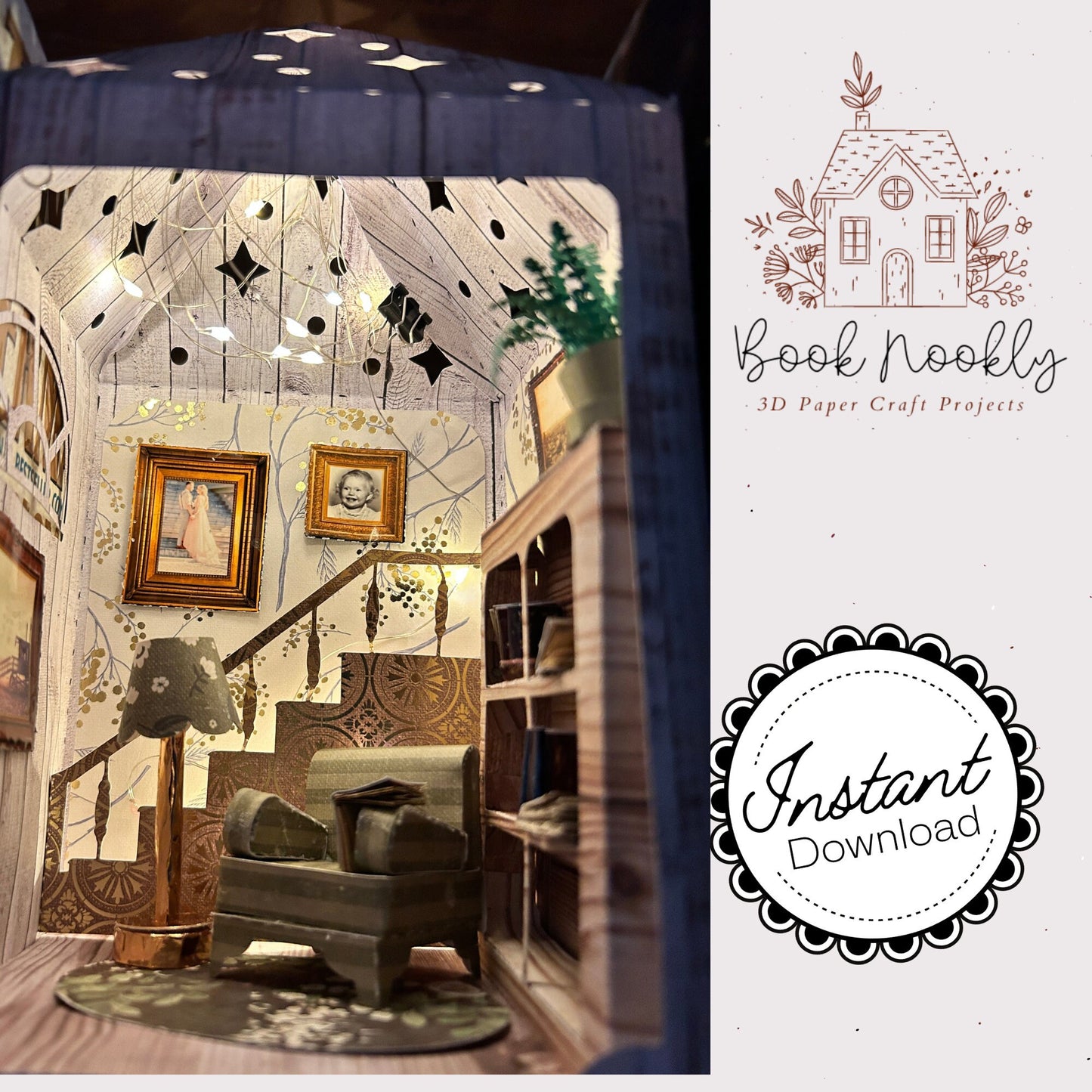 DIY Dollhouse | Book Nook SVG Kit Cricut Cut File | Silhouette, Glowforge | Cardstock Miniature Doll house in a Paper Lantern SVG