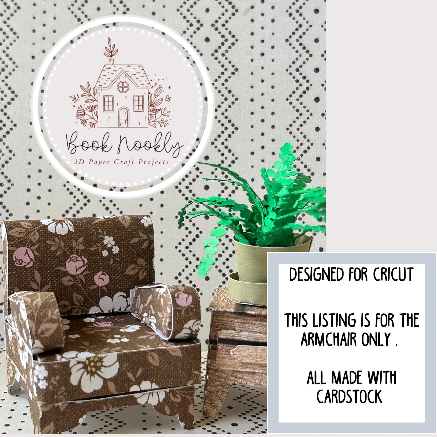 DIY Dollhouse Cricut Cut File | Armchair SVG Cardstock Doll House Miniature Book Nook Project