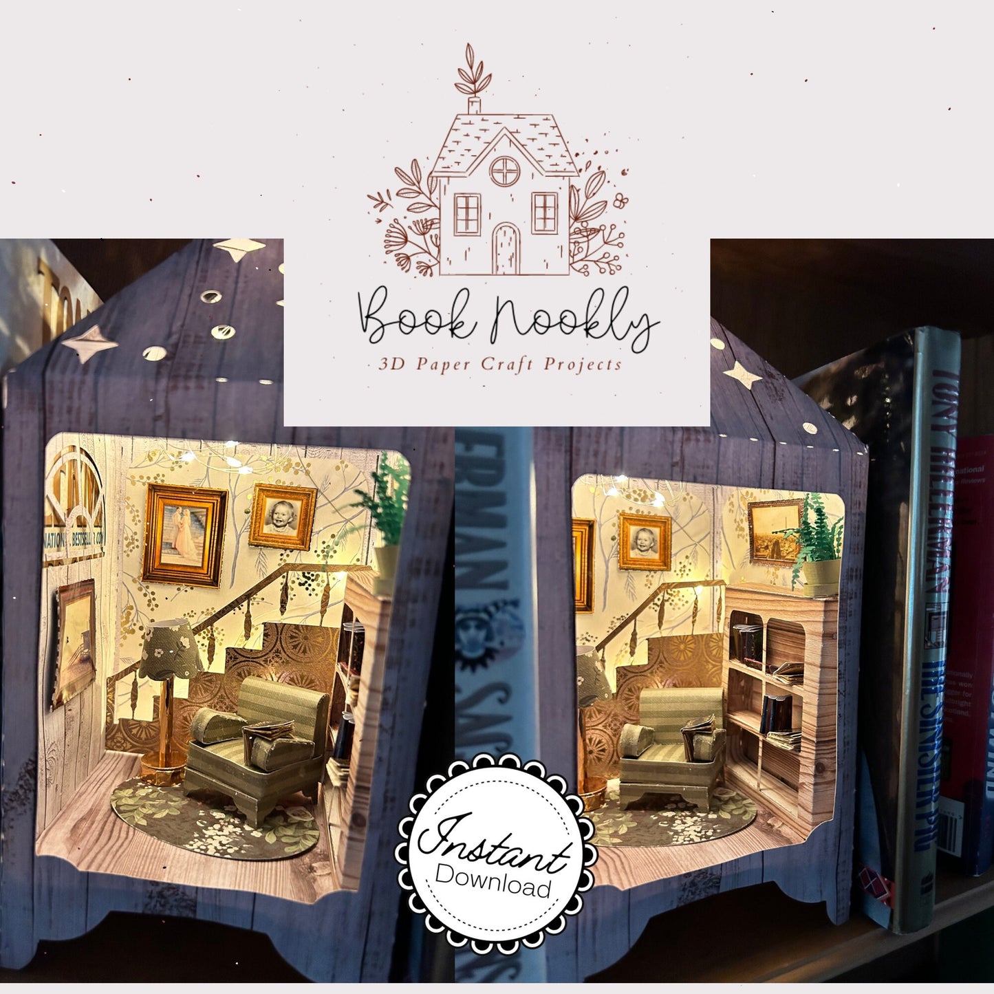 DIY Dollhouse | Book Nook SVG Kit Cricut Cut File | Silhouette, Glowforge | Cardstock Miniature Doll house in a Paper Lantern SVG