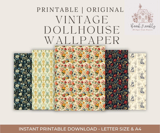 Vintage Miniature printable Dollhouse wallpaper patterns - Perfect for Book Nook and Doll houses PNG and PDF