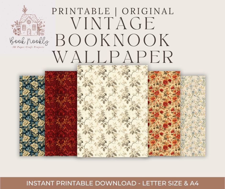 Vintage Miniature printable Dollhouse wallpaper patterns - Perfect for Book Nook and Doll houses PNG and PDF